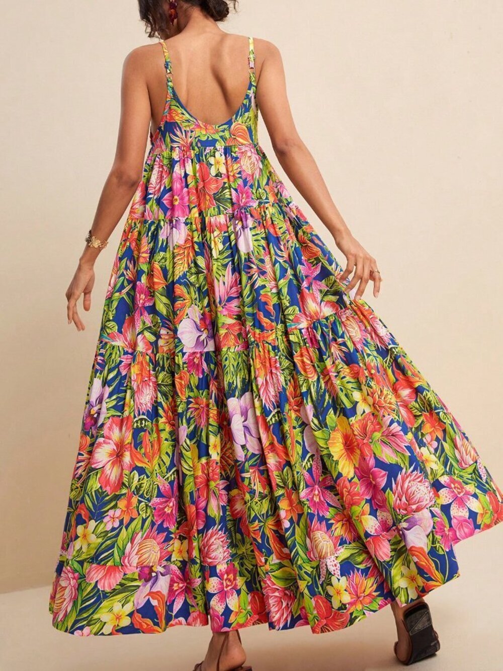 Blue Boho Women's Elegant Tropical Floral Full-Print Vacation Dress - Picture 2 of 8